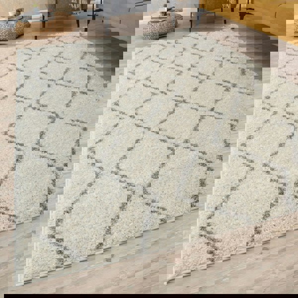 Elegant Moroccan Pattern Grey Ivory Rug Suitable for Floor heating