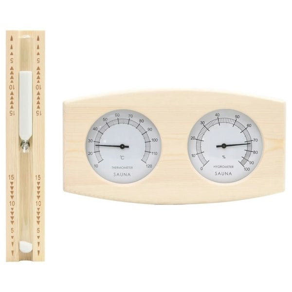 Berkfield 2 in 1 Sauna Hygrothermograph and Sand Timer Set Solid Wood Pine
