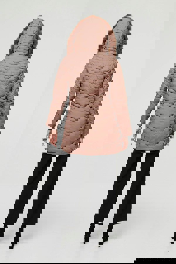 Beige | Faux Fur Hooded Longline Puffer Jacket
