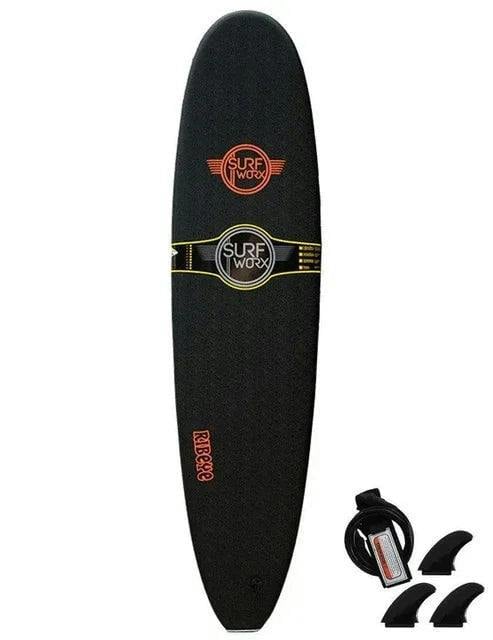 Surfworx Ribeye Black Mini Mal Soft Surfboard 8ft 0 Starter Package