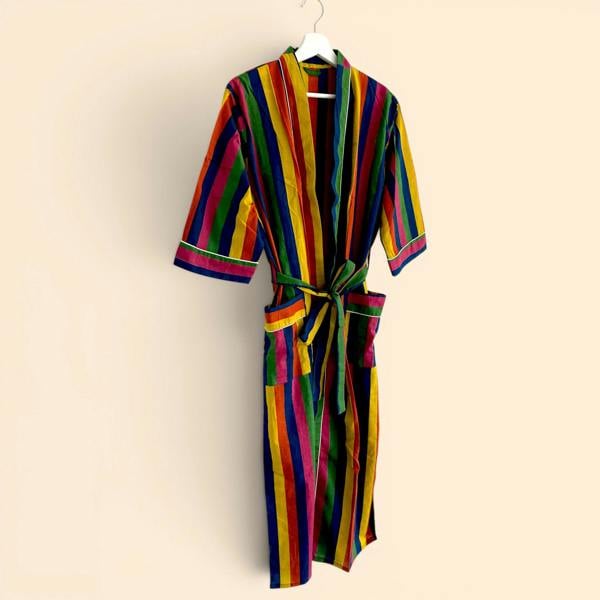 Hayley & Co Rainbow Stripe Print 100% Cotton Dressing Gown
