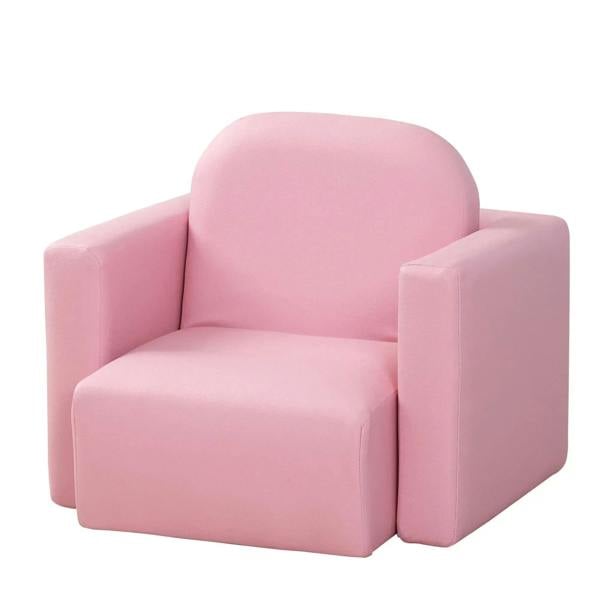 Pink toddler sofa chair with rounded back and cushioned seat, 2-in-1 style