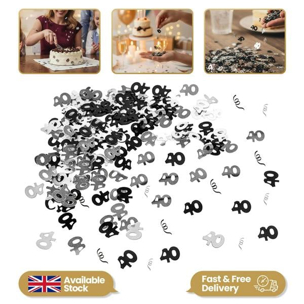 40th Birthday Black and Silver Confetti Foil Table Decorations, 1 Pack to 4 Pack image 1