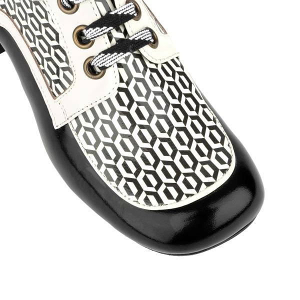 Embassy London Sovereign - Black & White Optical - Women's leather lace up shoe with block heel
