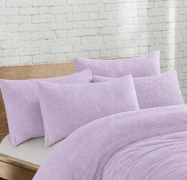 Night Zone Teddy Bear Fleece Pillowcases Pair – Soft Warm Plush Pillow Covers - Lilac