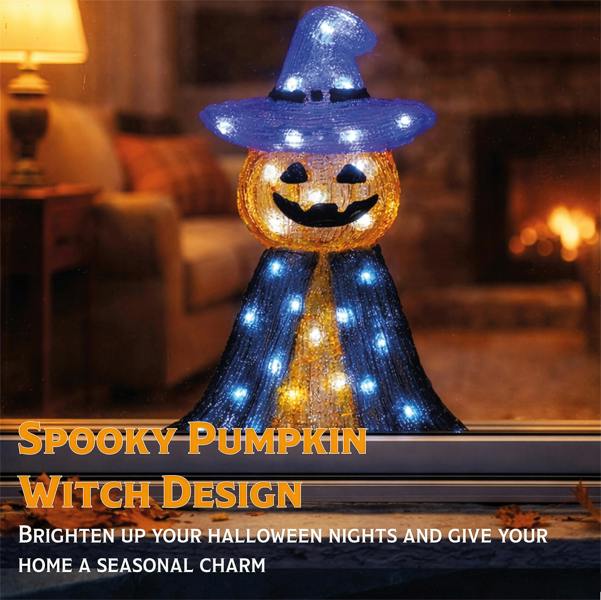 Fxlab 50L White LED Pumpkin & Ghost Halloween Outdoor Decoration with 5m Cable, Timer & IP20 Transformer, 24x12x36cm