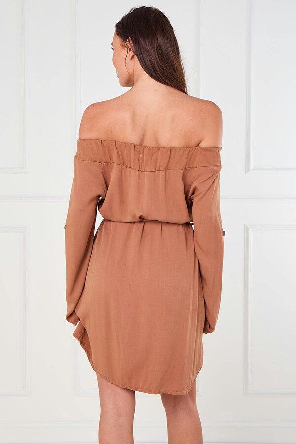 Elaina Fashion Off Shoulder Button Down Shirt Dress (One Size 8–14)