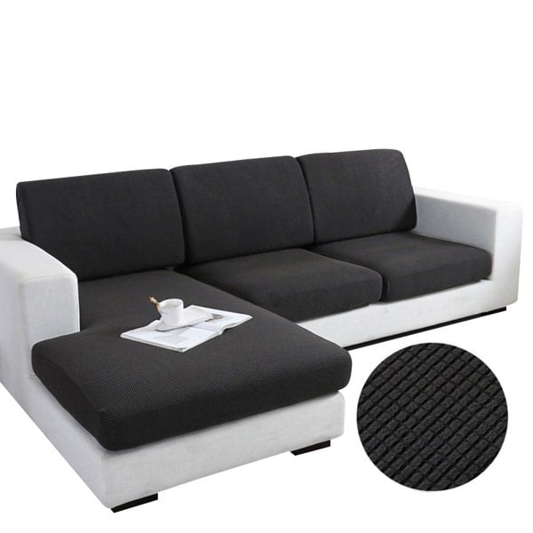 Anyhouz Anyseat Sofa Cover Black Polyester Thick Stretchable Cushion For Living Room 1Pc Enlarge Size 160-185cmx60-90cm