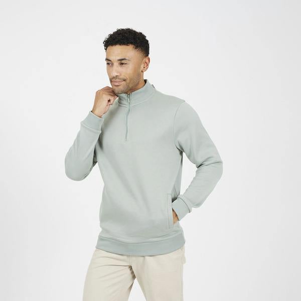 Brave Soul Green Funnel Neck 1/4 Zip Sweatshirt - Green Image 1