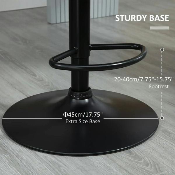Black round base and ring footrest for a grey height-adjustable bar stool