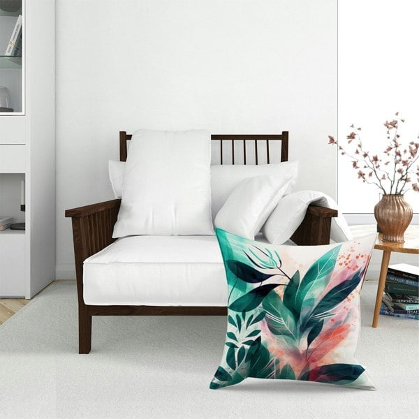 Warren Reed Green Feather Leaves Tropical Floor Cushion