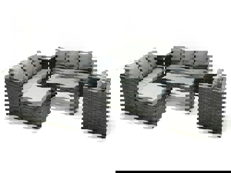 Fimous Rattan Garden Furniture Set Outdoor 8 Seater Patio Conversation Sets with Glass Top Coffee Table