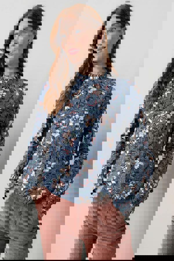 Lily & Me Fiona Gathered Neck Blouse Navy