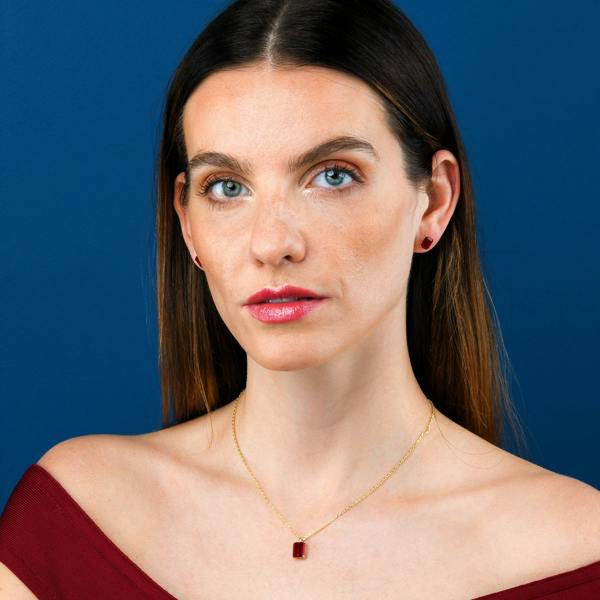 namana Gold Plated 925 Sterling Silver Red Rectangle Solitaire Pendant Necklace For Women