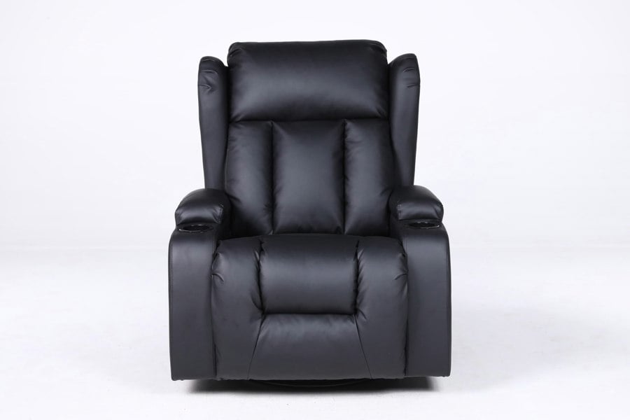 SQUAREBOXX Copenhagan Leather Manual Recliner Armchair with Heat Massager in Black