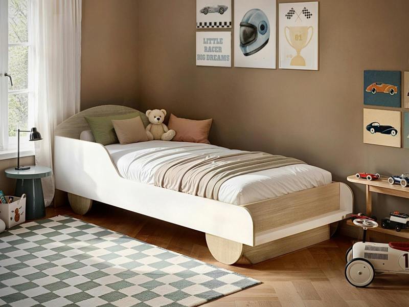 Oliver Car Wooden Bed White & Oak