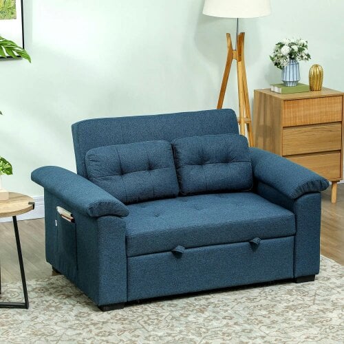 Bobobiy Pull Out Sofa Bed, Fabric 2 Seater Click Clack Sofa Bed Settee with 2 Pocket Springs, Blue