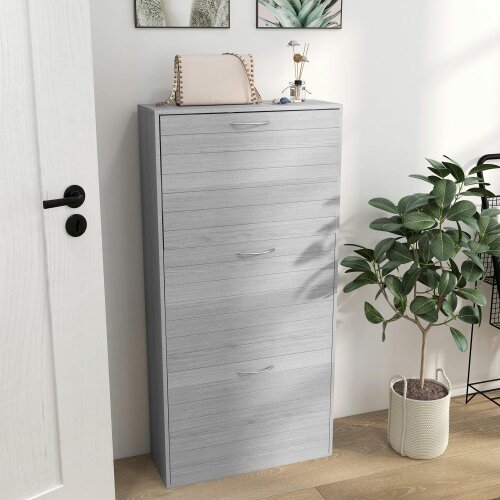 Wyld Haus Makahi Grey Wood Effect Shoe Cabinet Flip Drawer Storage for 12 Pairs