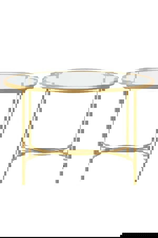 Living and Home Gold Modern Round Tempered Glass Coffee Table for Living Room