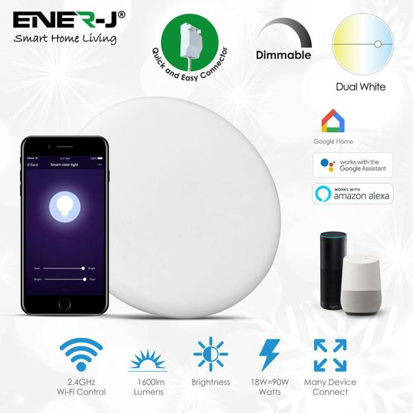 ENER-J 18W Smart WiFi Frameless LED Downlight, CCT Colour Changing, App Dimmable, 1500lm, Remote & Timer - Pack of 2, 6000K