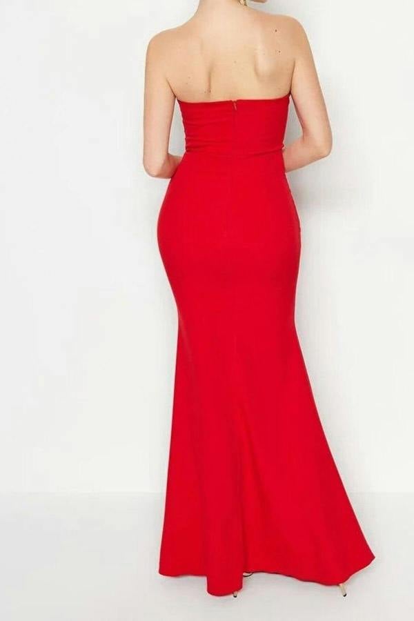 WOVCOR Collar Detail Woven Maxi Evening Dress