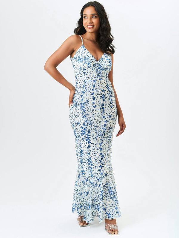 Gini London Ivory Dobby Floral Chiffon Strappy Maxi Dress
