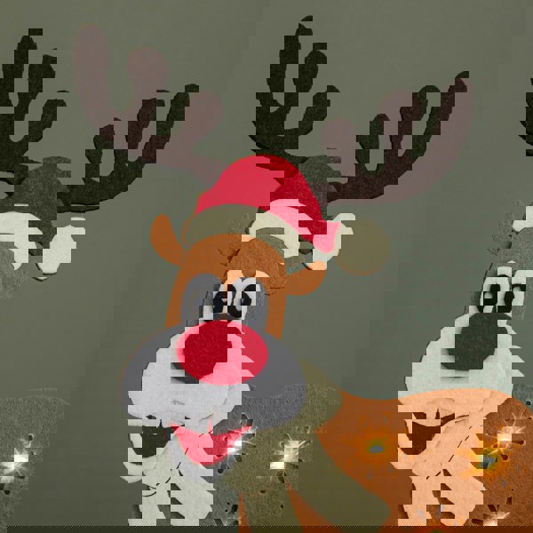 Samuel Alexander 32cm Battery Operated Light up Felt Reindeer with Santa Hat and Warm White LEDs