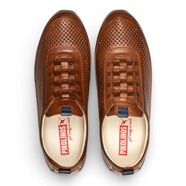Pikolinos Liverpool - Men's Brown Leather Elastic Slip-on Sneakers