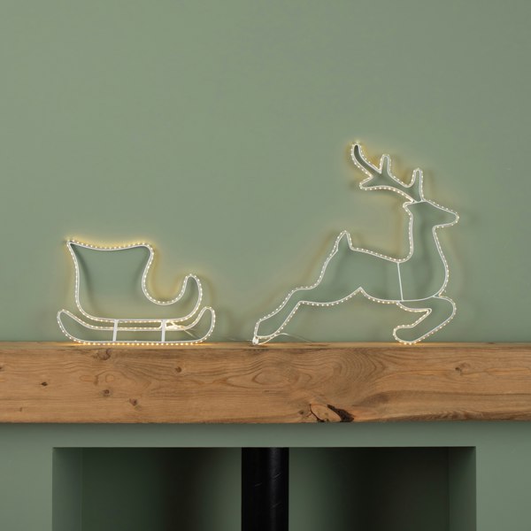Samuel Alexander 42cm Light up Hanging Christmas Reindeer and Sleigh Silhouette with Warm White LEDs