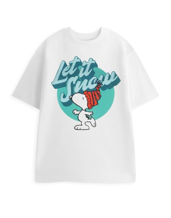 Peanuts Snoopy Unisex White Let It Snow Short Sleeved T-Shirt