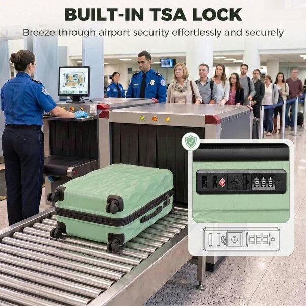 24Inch Suitcase, ABS Hard Shell Checked Luggage with TSA Lock, Spinner Wheels, Telescopic Handle, Green