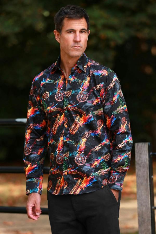 WIND INSTRUMENTS AND PAINT SPLASH PRINT SHIRT – Premium Men's Patterned Shirt by Claudio Lugli | Bold Design, Tailored Fit, Best Printed Shirts
