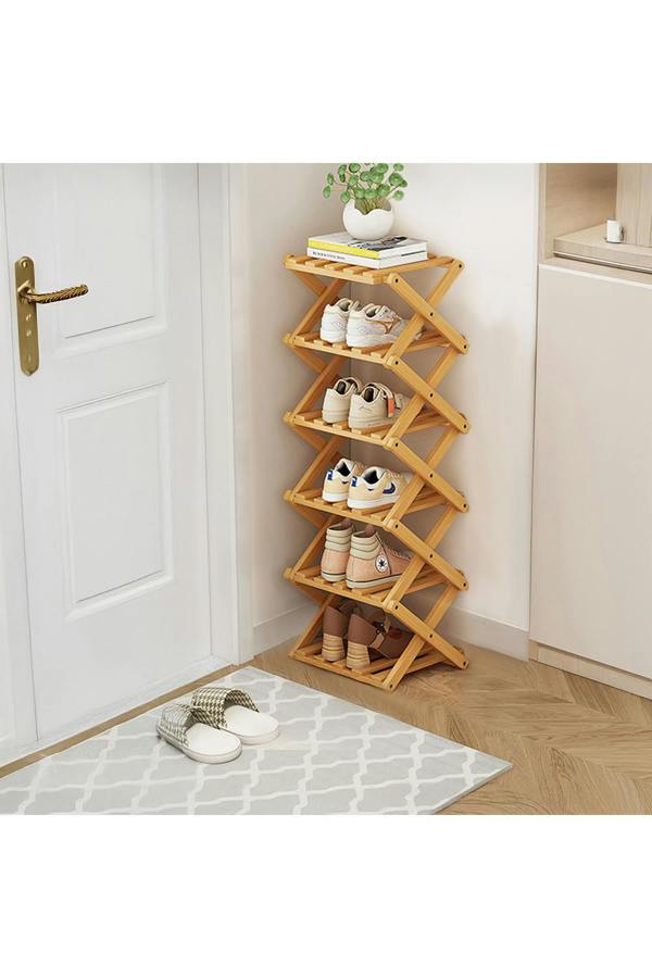 Living and Home 9/8/7/6 Tier Bamboo Folding Shoe Rack Shoe Storage Organiser
