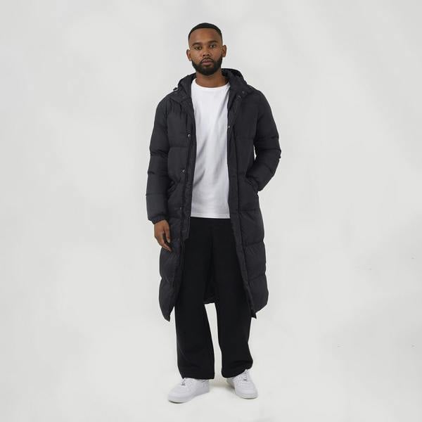 Brave Soul Black Long Length Hooded Padded Puffer Coat - Black Image 3