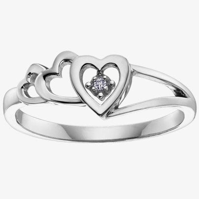 T. H. Baker 9ct White Gold Diamond Triple Open Heart Ring CH406WG-10