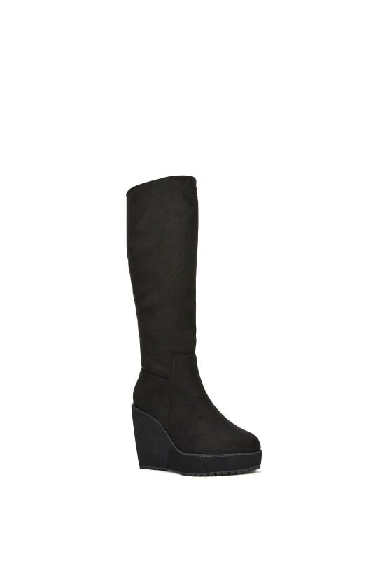 XY LONDON Knee High Wedge Heel Boots With Platforms