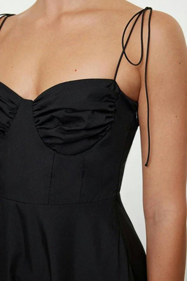 WOVCOR Draped Detailed Woven Maxi Skater Dress