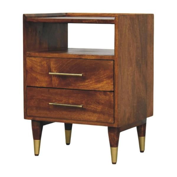 Artisan Furniture Solid Wood Valenza Open Frame Bedside, 2 Drawers & 1 Open Slot, Brown