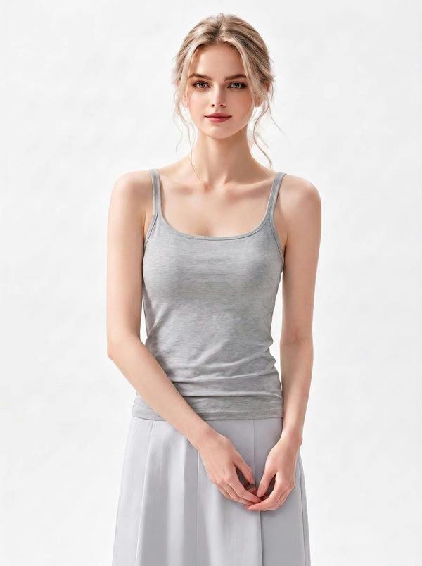 Anniou Silk Square Neck Camisole - Grey