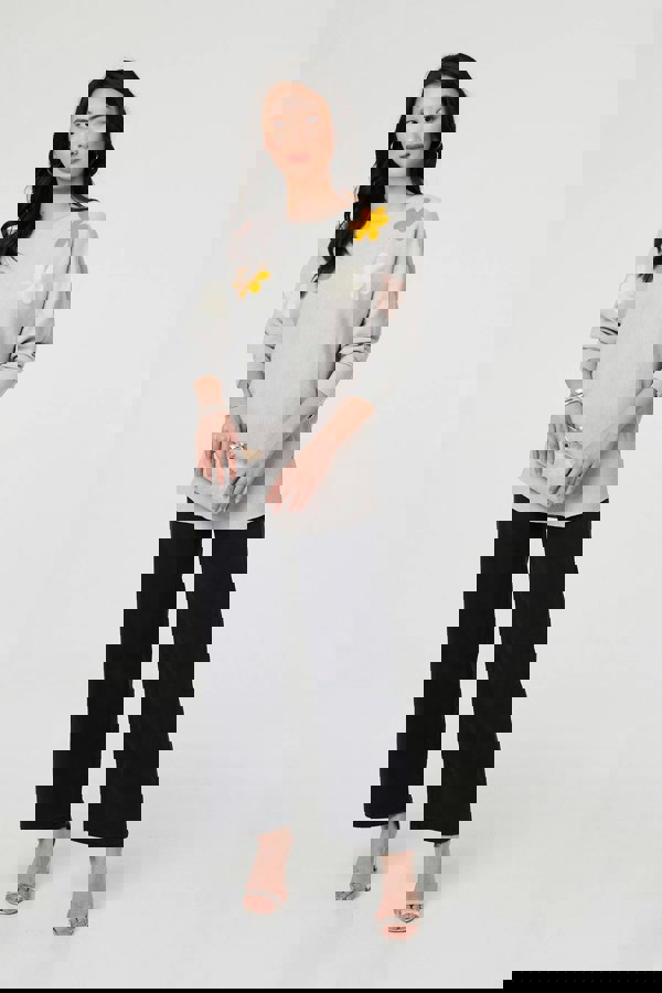 Grey | Floral Embellished Batwing Sleeve Jumper
