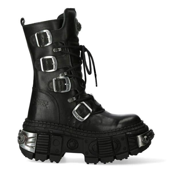 New Rock Mid Calf Gothic Leather Boots-WALL1473-S3