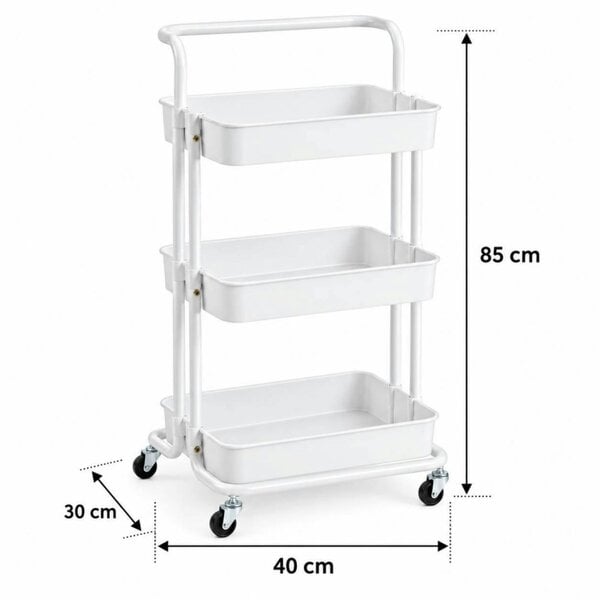 Dyzi 3 Tier Rolling Storage Trolley Utility Organiser with Wheels White