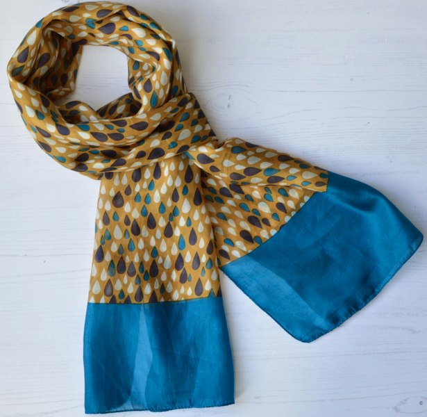 Antonia York Tiffany | Silk Chiffon Neck Scarf - Teal & Orange Raindrops