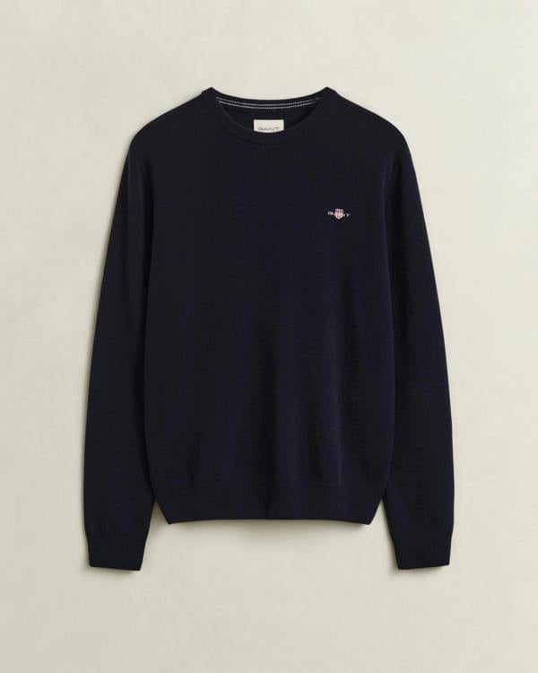 GANT Mens Superfine Lambswool Crew Neck Sweater - 410 Marine | CHO | Designer Mens Crew Neck Jumpers