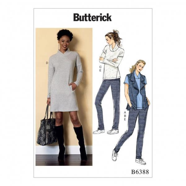 Butterick Sewing Pattern 6388, Waistcoats, Dresses, Trousers, Tops, Sweaters for Women, 4-6-8-10-12-14 - Easy