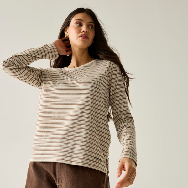 Regatta Womens Federica Stripe Long-Sleeved T-Shirt - Light Vanilla/Mocha
