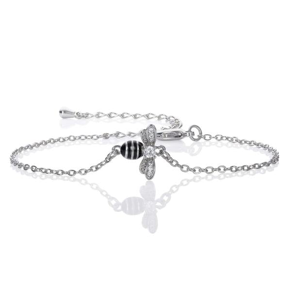 Bumble Bee Bracelet with Cubic Zirconia and Black Enamel - namana.london