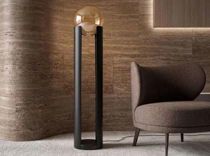 Angel Cerdá Smoked amber glass and black steel floor lamp 8108