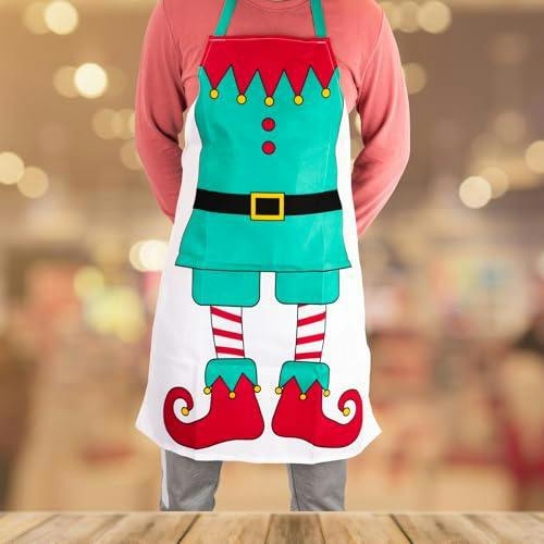 Adult Christmas Elf Apron with Festive Print for Cooking, Baking and Holiday Parties image 6