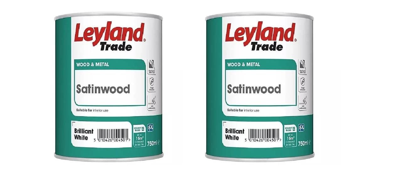 Leyland Trade Satinwood Wood & Metal Paint Brilliant White 750ml Pack of 2